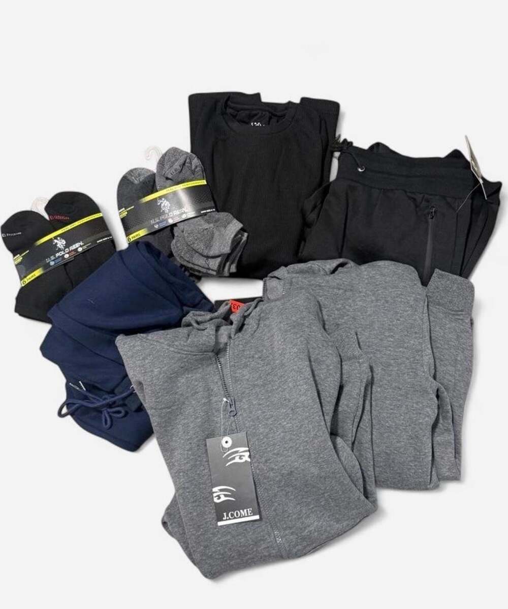 Mixed Lot of Men's Apparel: two hoodies, two joggers, shirt and socks
